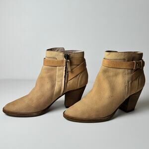 Dolce Vita Yuri Perforated Leather Ankle Boots Tan Buckle Strap Women Sz 8